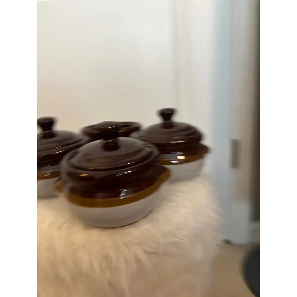 Set of 4 vintage stoneware French onion soup bowls